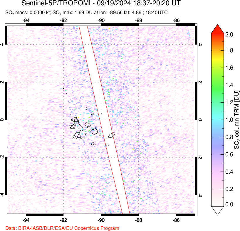 A sulfur dioxide image over Galápagos Islands on Sep 19, 2024.