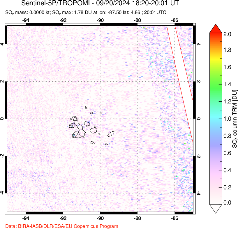 A sulfur dioxide image over Galápagos Islands on Sep 20, 2024.