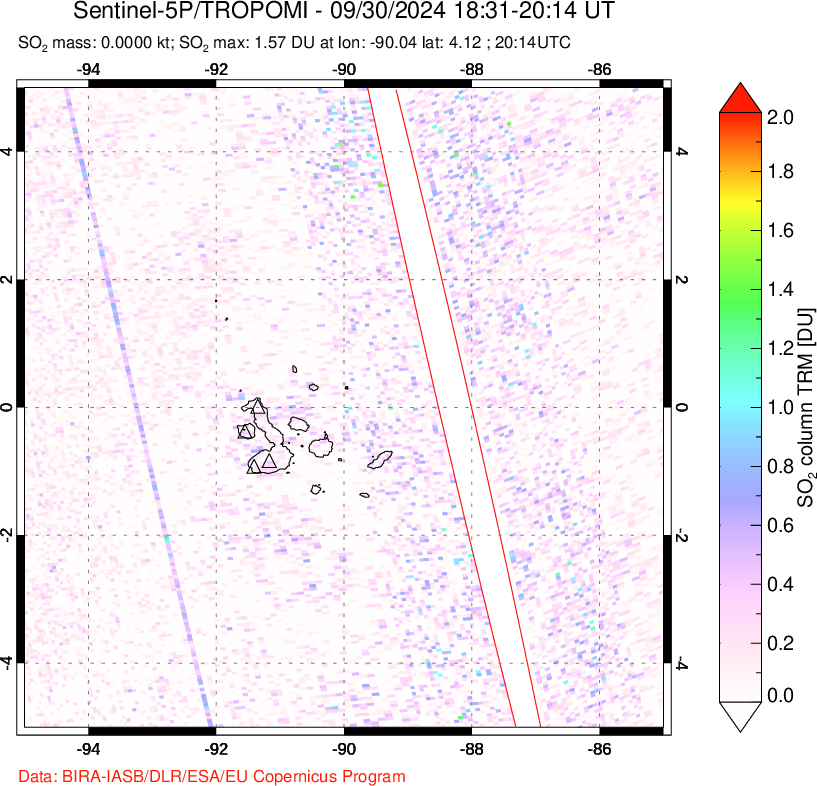 A sulfur dioxide image over Galápagos Islands on Sep 30, 2024.