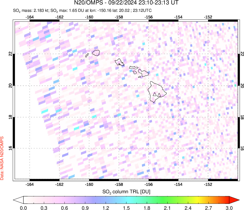 A sulfur dioxide image over Hawaii, USA on Sep 22, 2024.