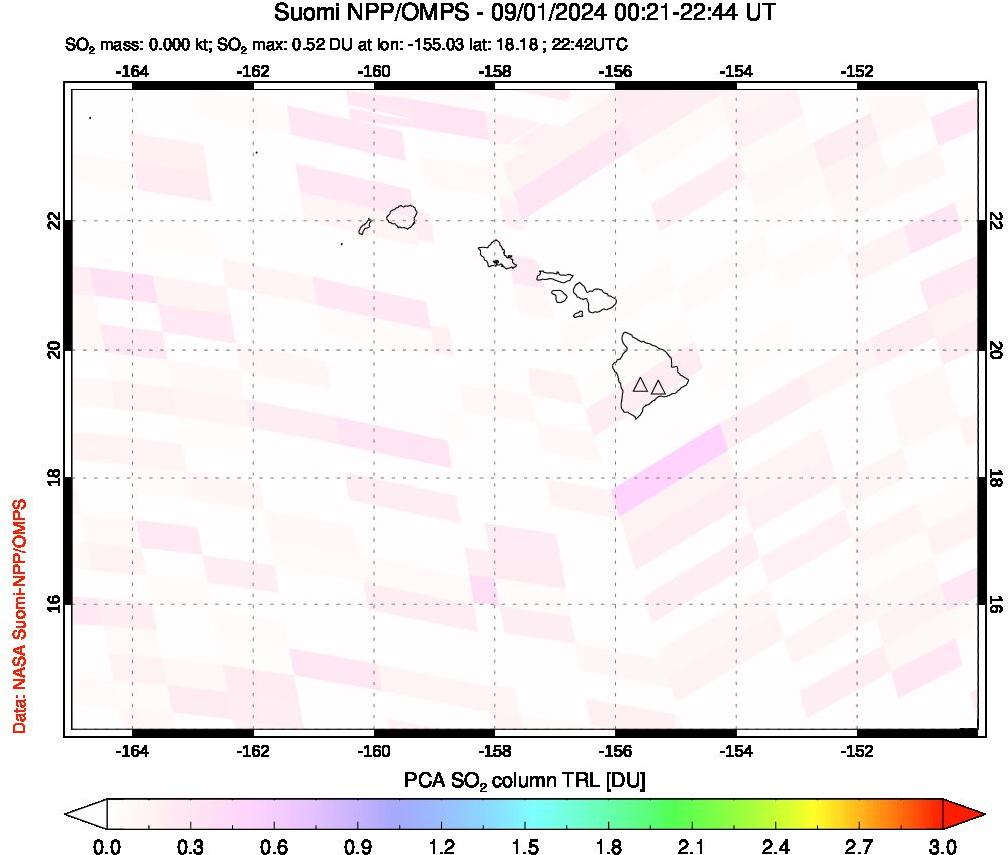 A sulfur dioxide image over Hawaii, USA on Sep 01, 2024.