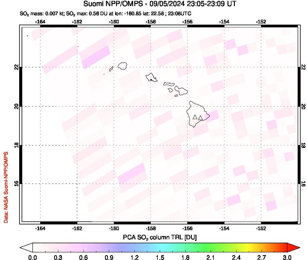 A sulfur dioxide image over Hawaii, USA on Sep 05, 2024.