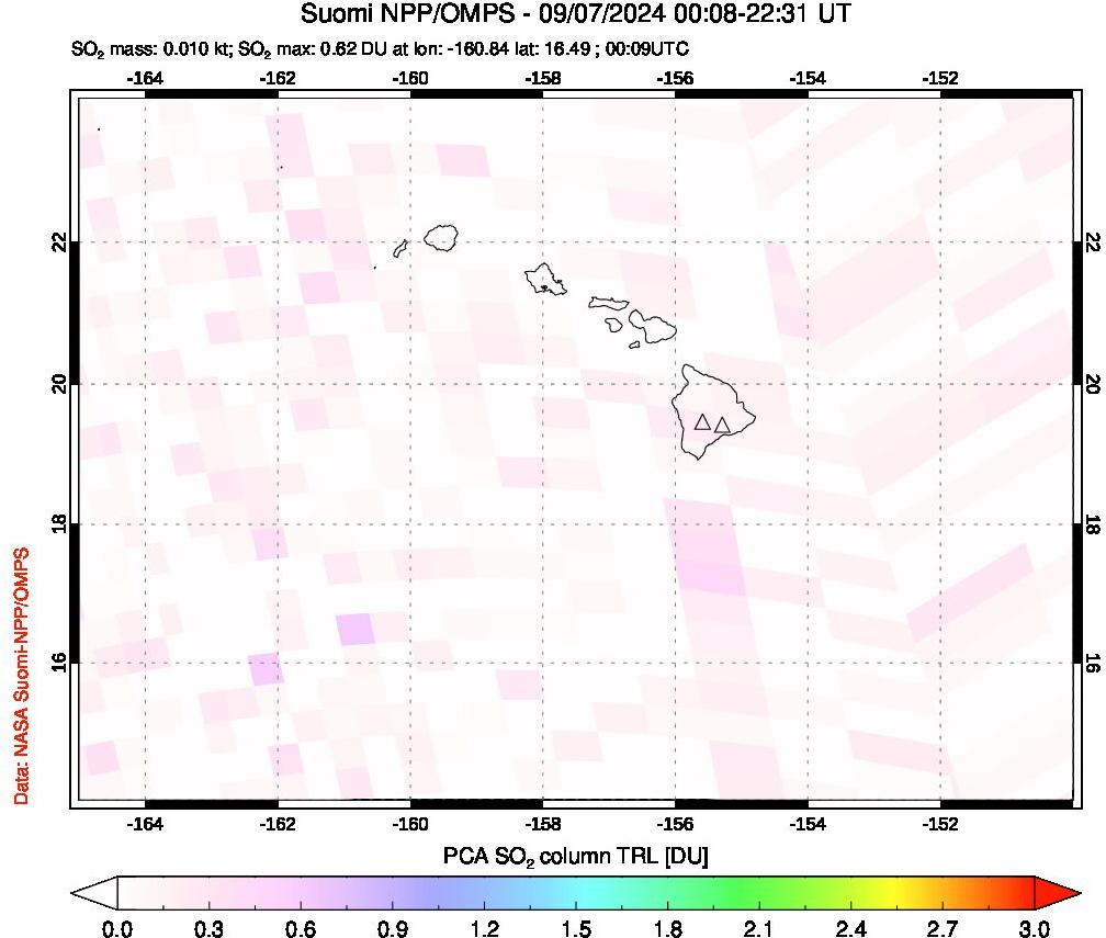 A sulfur dioxide image over Hawaii, USA on Sep 07, 2024.