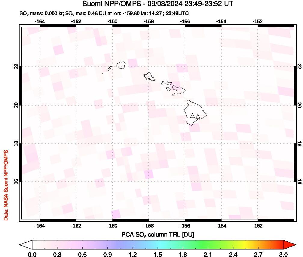 A sulfur dioxide image over Hawaii, USA on Sep 08, 2024.