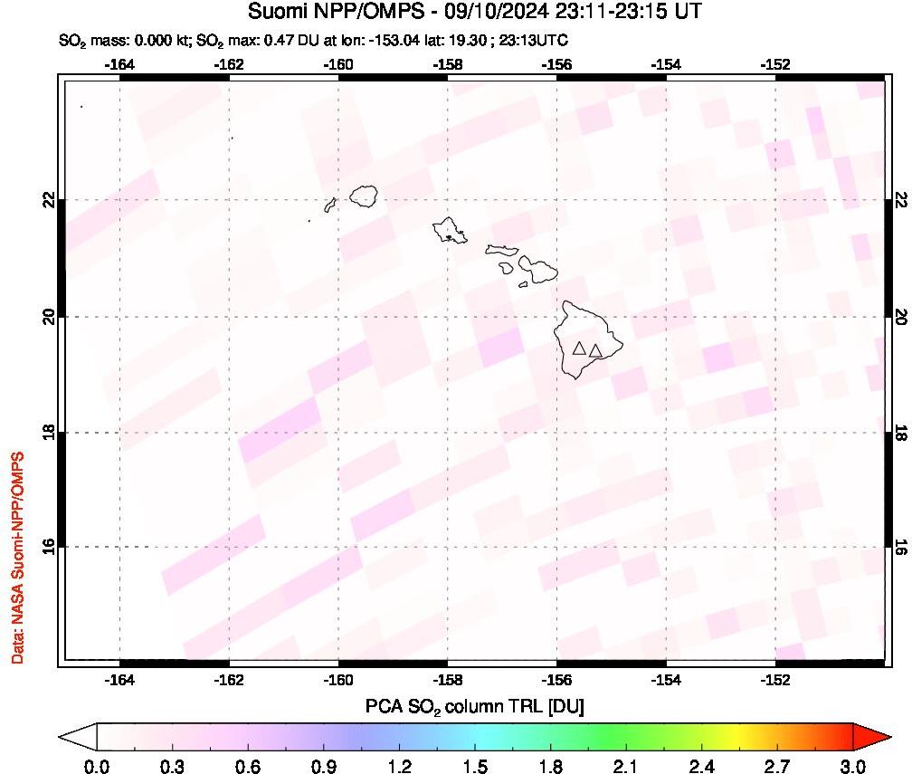 A sulfur dioxide image over Hawaii, USA on Sep 10, 2024.