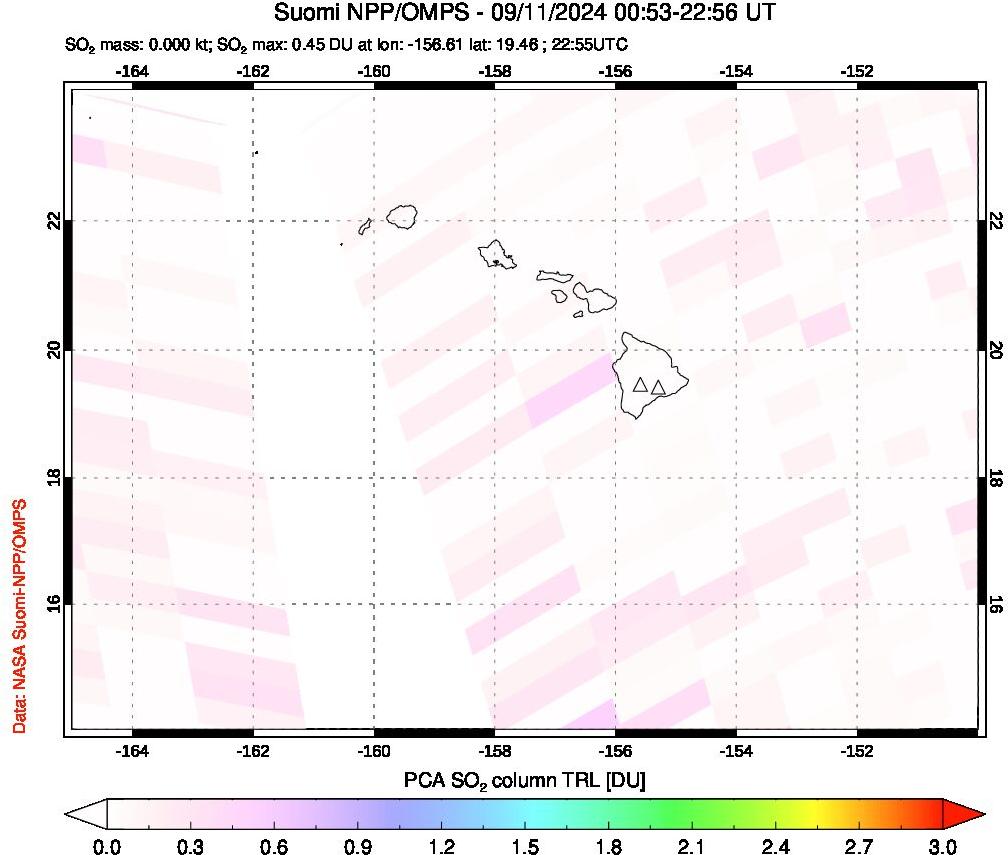 A sulfur dioxide image over Hawaii, USA on Sep 11, 2024.