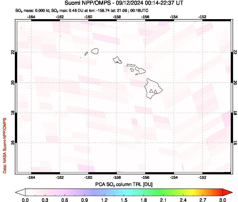 A sulfur dioxide image over Hawaii, USA on Sep 12, 2024.