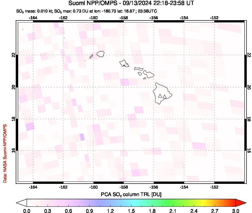 A sulfur dioxide image over Hawaii, USA on Sep 13, 2024.