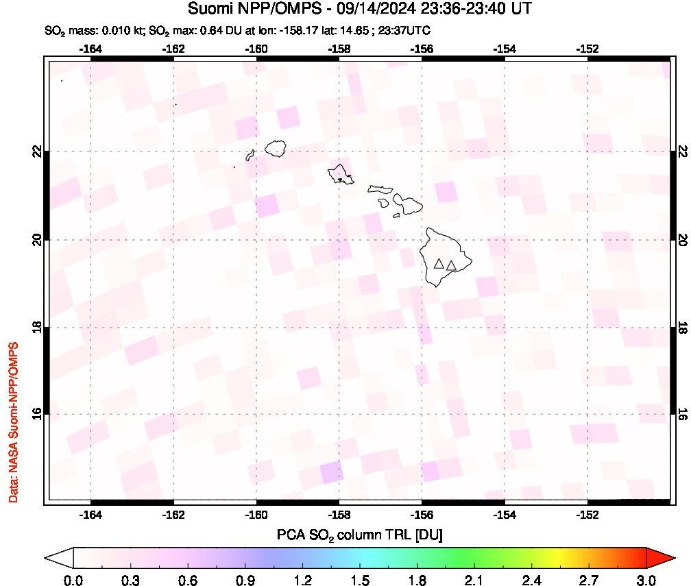 A sulfur dioxide image over Hawaii, USA on Sep 14, 2024.