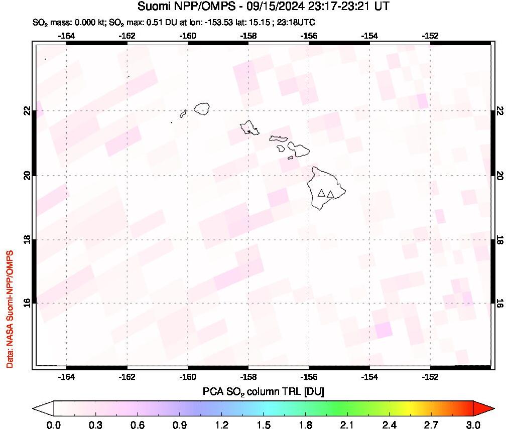 A sulfur dioxide image over Hawaii, USA on Sep 15, 2024.