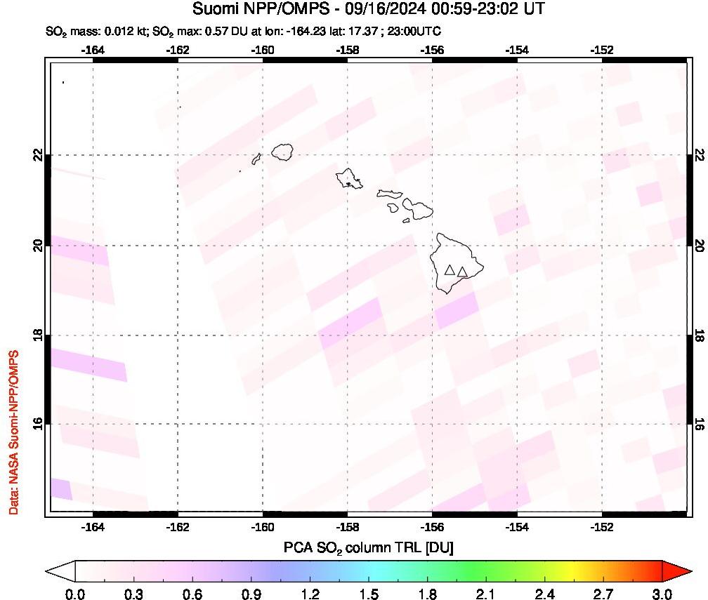 A sulfur dioxide image over Hawaii, USA on Sep 16, 2024.