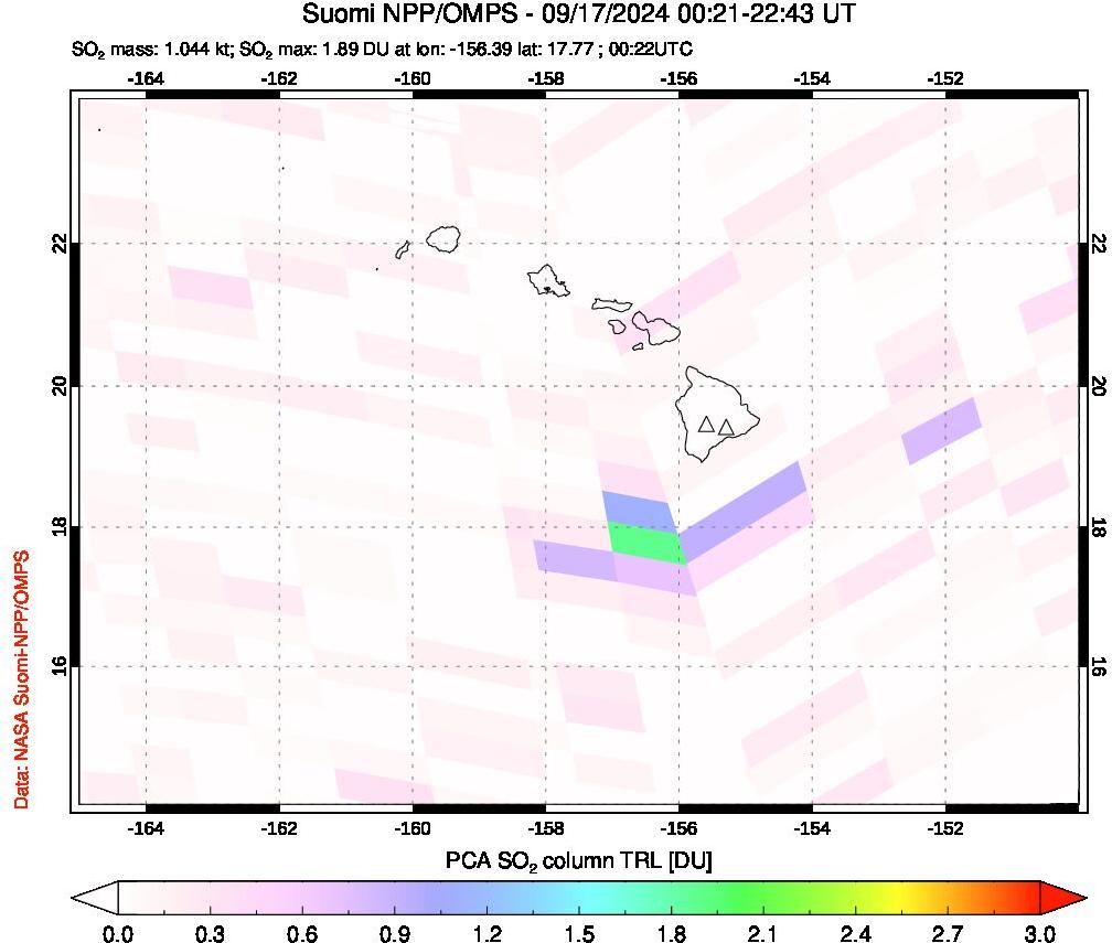 A sulfur dioxide image over Hawaii, USA on Sep 17, 2024.