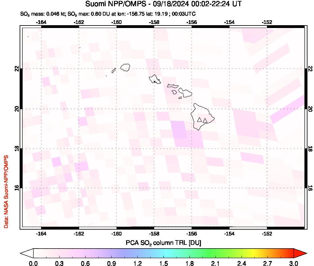 A sulfur dioxide image over Hawaii, USA on Sep 18, 2024.