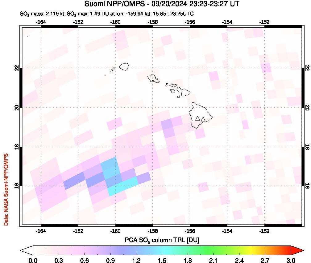 A sulfur dioxide image over Hawaii, USA on Sep 20, 2024.