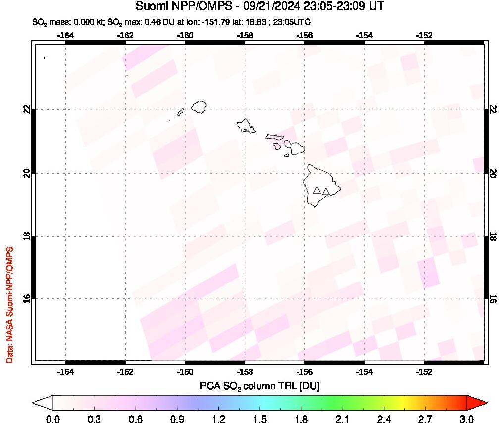 A sulfur dioxide image over Hawaii, USA on Sep 21, 2024.