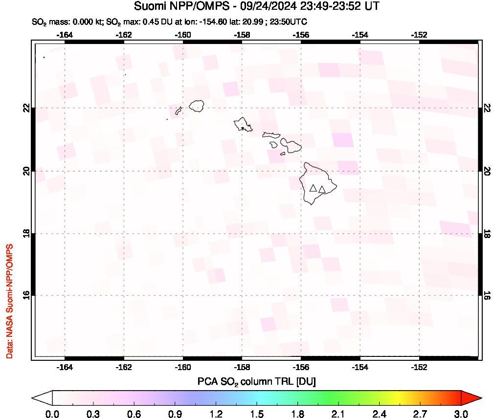 A sulfur dioxide image over Hawaii, USA on Sep 24, 2024.