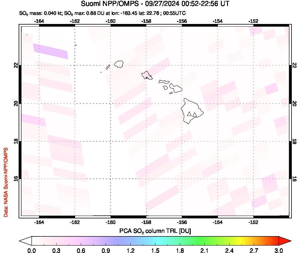 A sulfur dioxide image over Hawaii, USA on Sep 27, 2024.