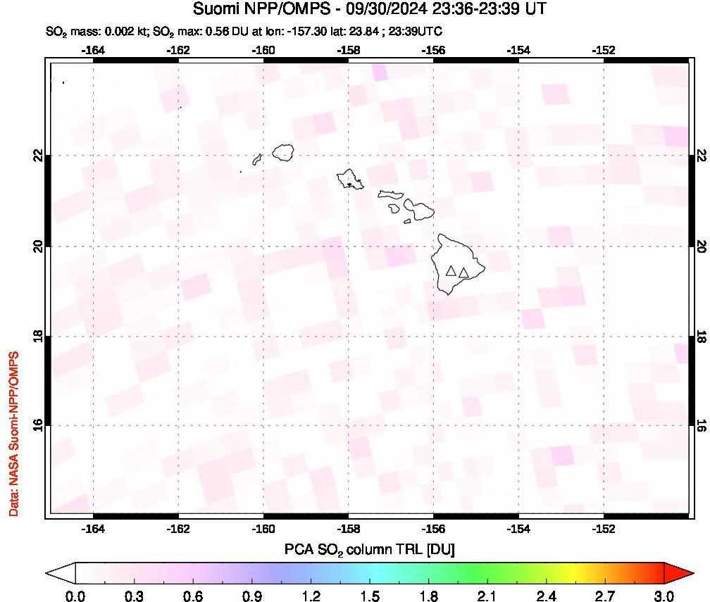 A sulfur dioxide image over Hawaii, USA on Sep 30, 2024.