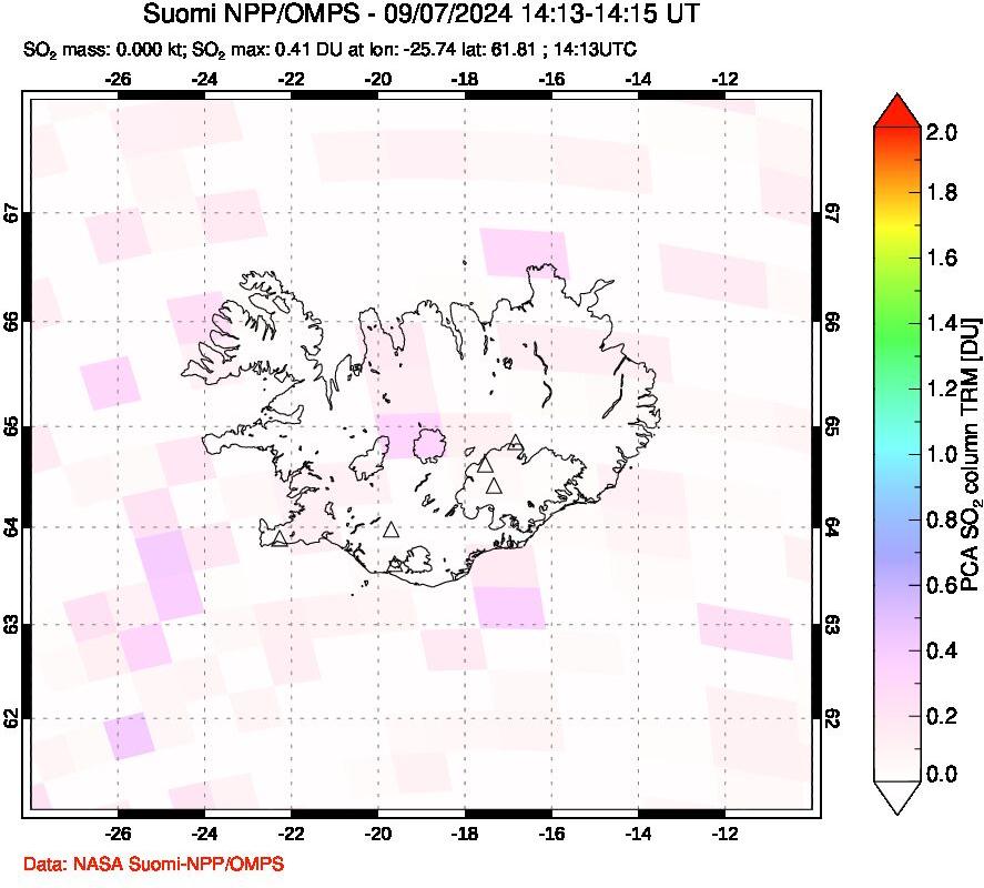 A sulfur dioxide image over Iceland on Sep 07, 2024.