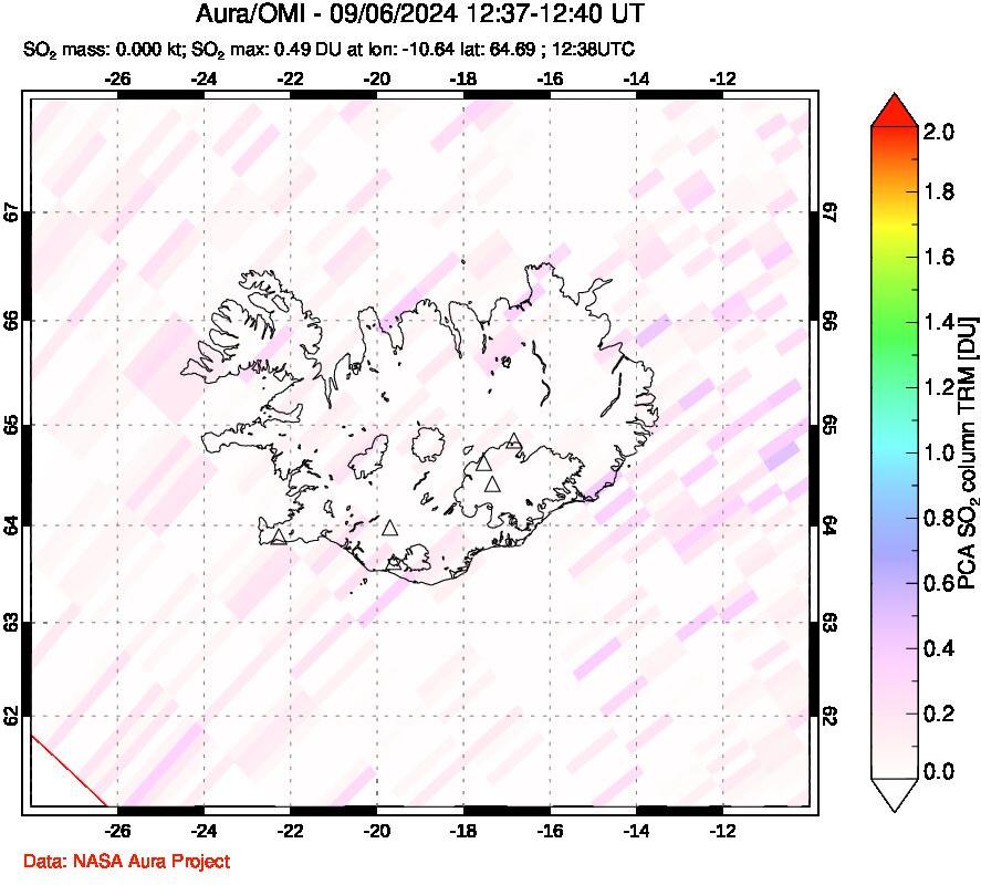 A sulfur dioxide image over Iceland on Sep 06, 2024.