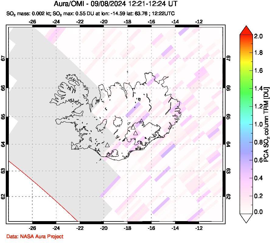 A sulfur dioxide image over Iceland on Sep 08, 2024.