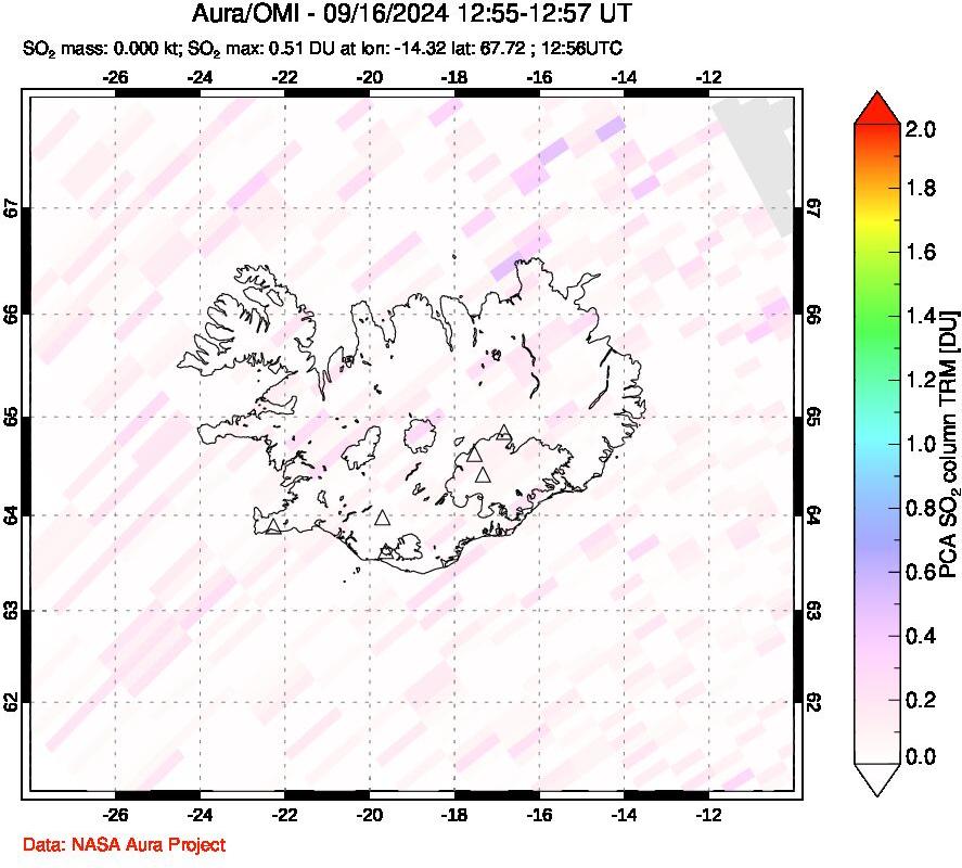 A sulfur dioxide image over Iceland on Sep 16, 2024.