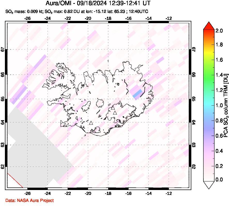 A sulfur dioxide image over Iceland on Sep 18, 2024.