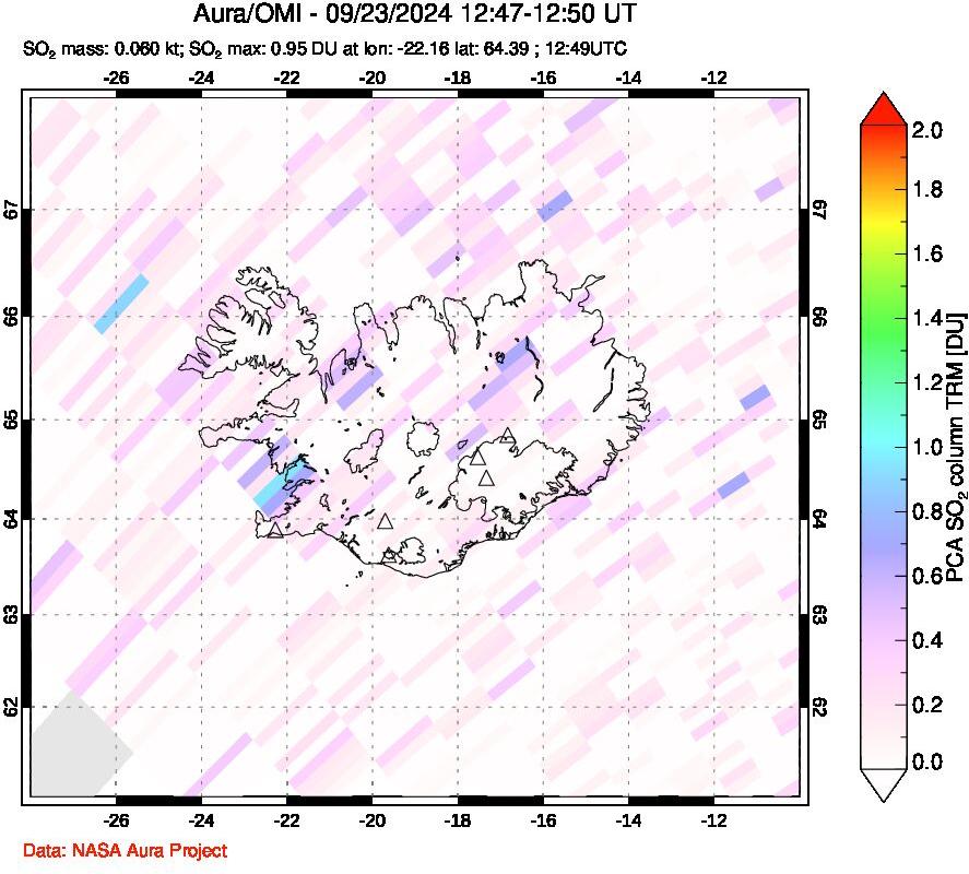 A sulfur dioxide image over Iceland on Sep 23, 2024.