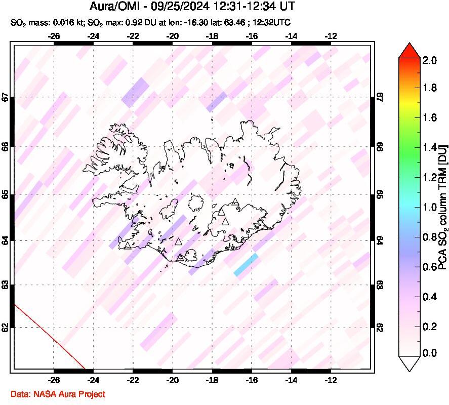 A sulfur dioxide image over Iceland on Sep 25, 2024.