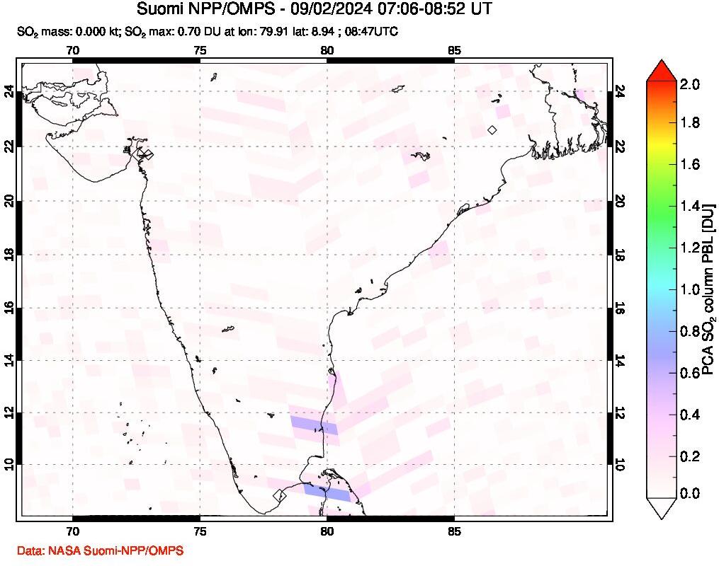 A sulfur dioxide image over India on Sep 02, 2024.