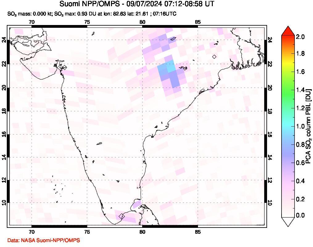 A sulfur dioxide image over India on Sep 07, 2024.