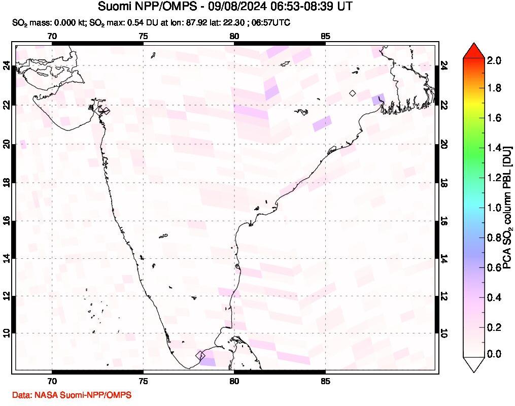 A sulfur dioxide image over India on Sep 08, 2024.