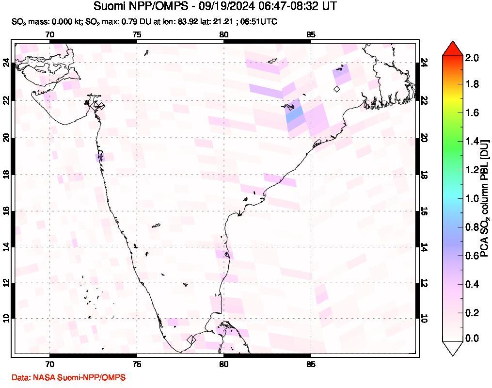 A sulfur dioxide image over India on Sep 19, 2024.