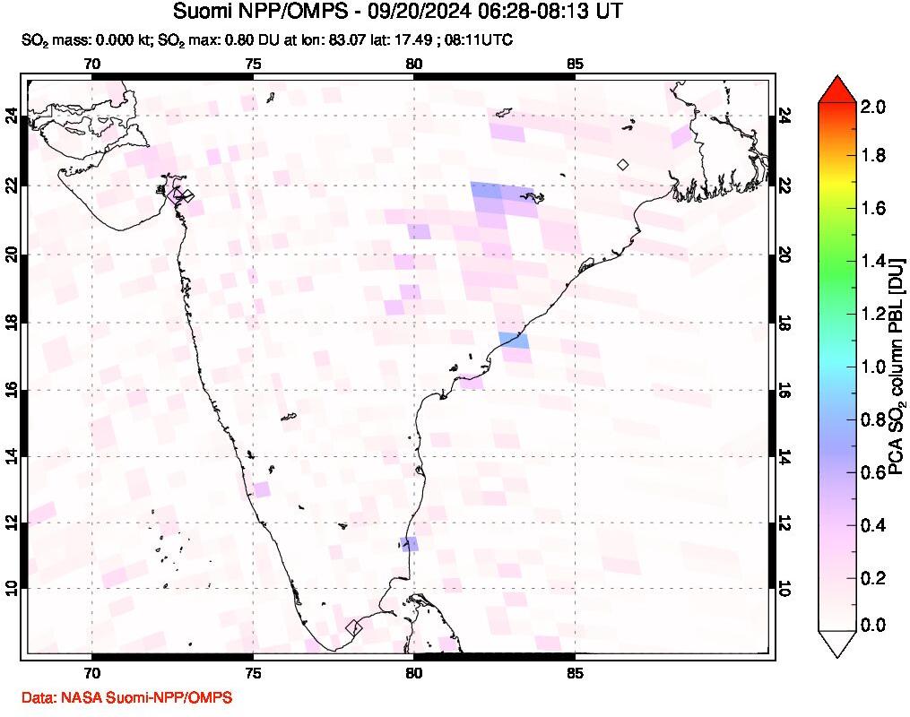 A sulfur dioxide image over India on Sep 20, 2024.