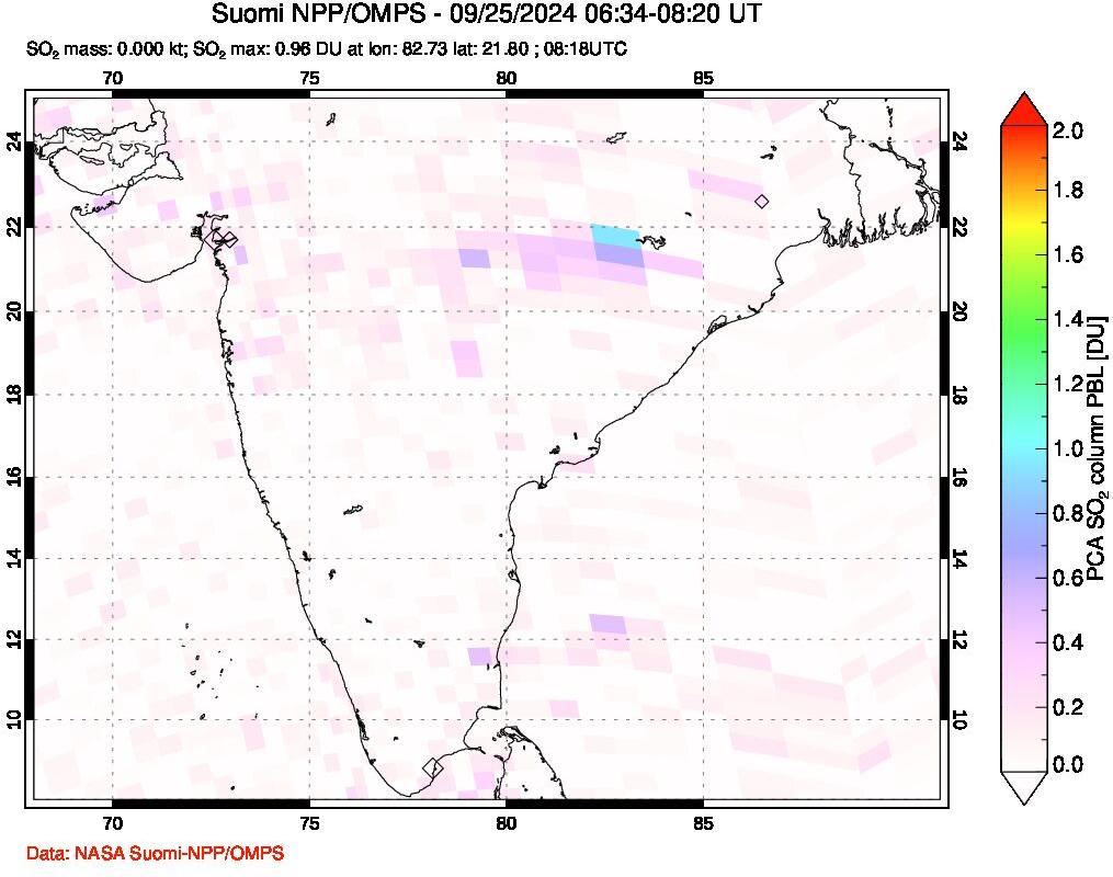 A sulfur dioxide image over India on Sep 25, 2024.