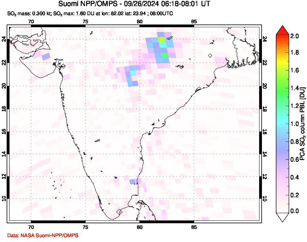 A sulfur dioxide image over India on Sep 26, 2024.