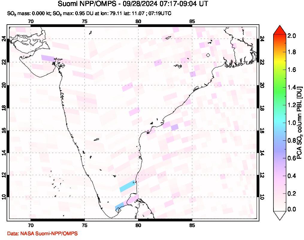 A sulfur dioxide image over India on Sep 28, 2024.