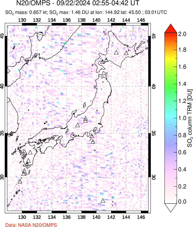 A sulfur dioxide image over Japan on Sep 22, 2024.