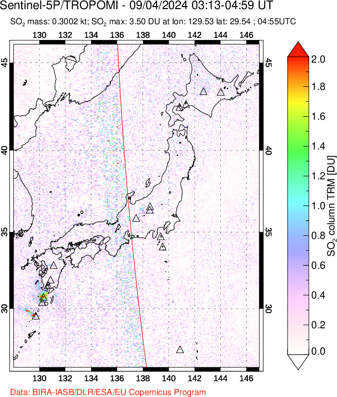 A sulfur dioxide image over Japan on Sep 04, 2024.