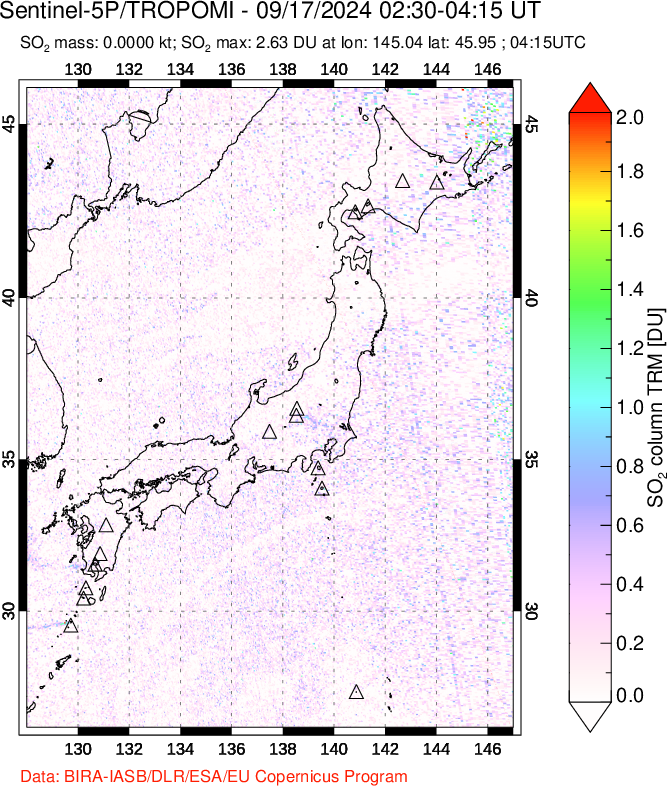 A sulfur dioxide image over Japan on Sep 17, 2024.