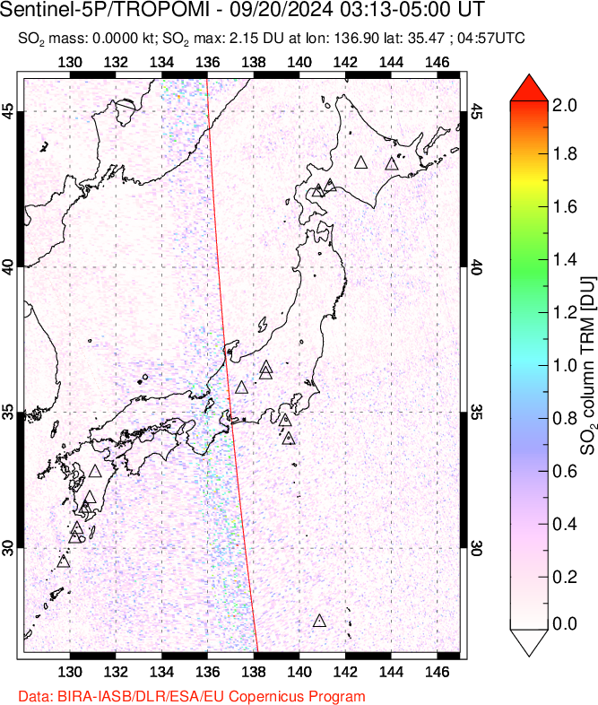 A sulfur dioxide image over Japan on Sep 20, 2024.