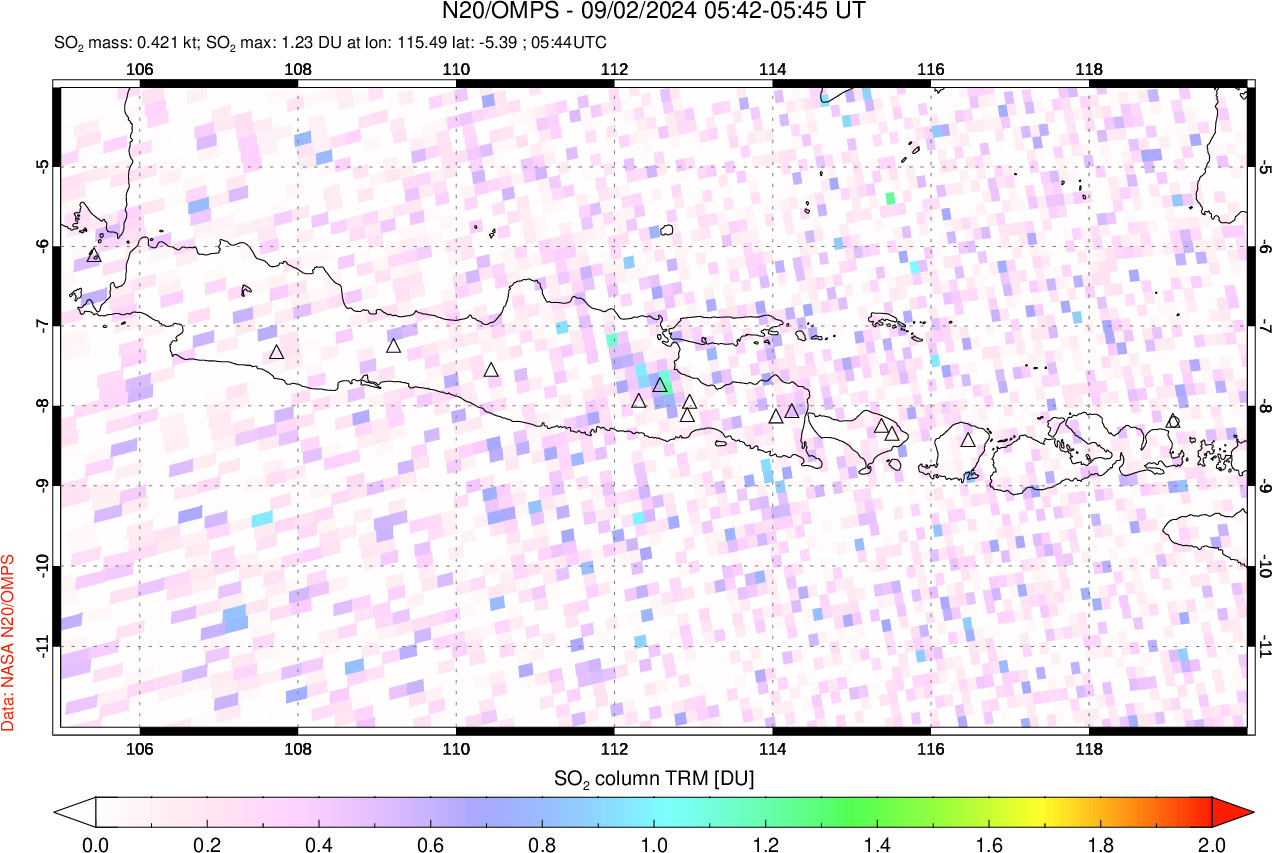 A sulfur dioxide image over Java, Indonesia on Sep 02, 2024.