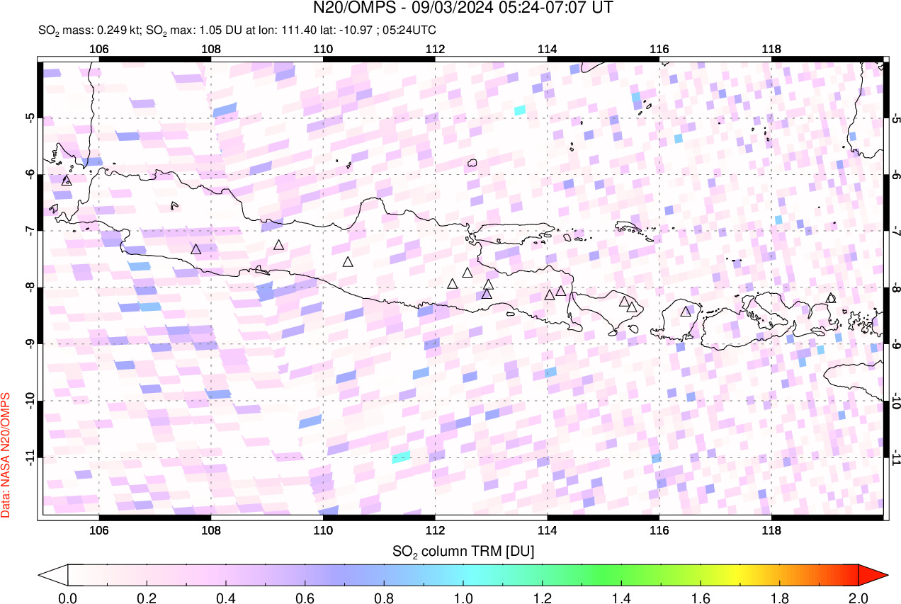 A sulfur dioxide image over Java, Indonesia on Sep 03, 2024.