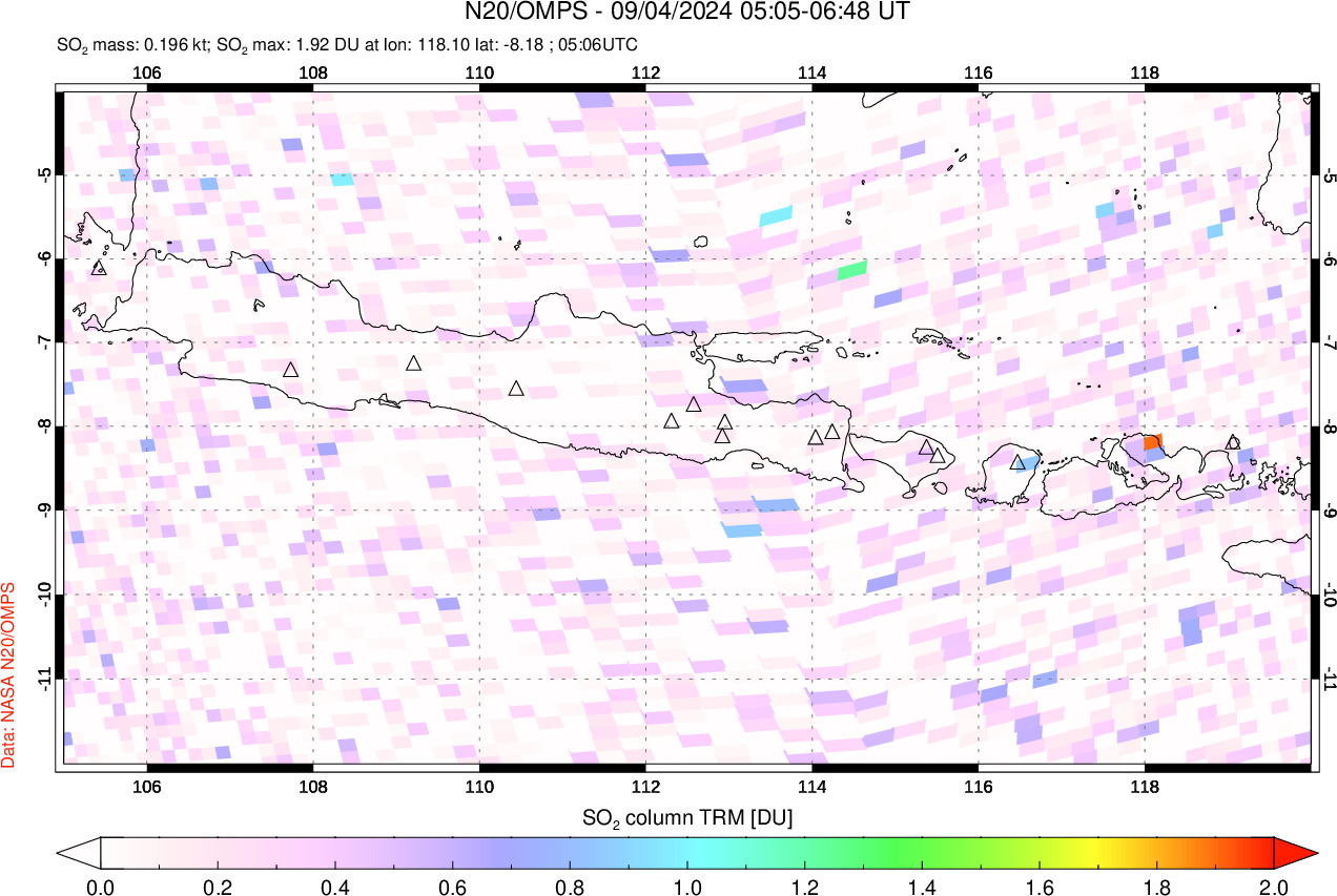 A sulfur dioxide image over Java, Indonesia on Sep 04, 2024.