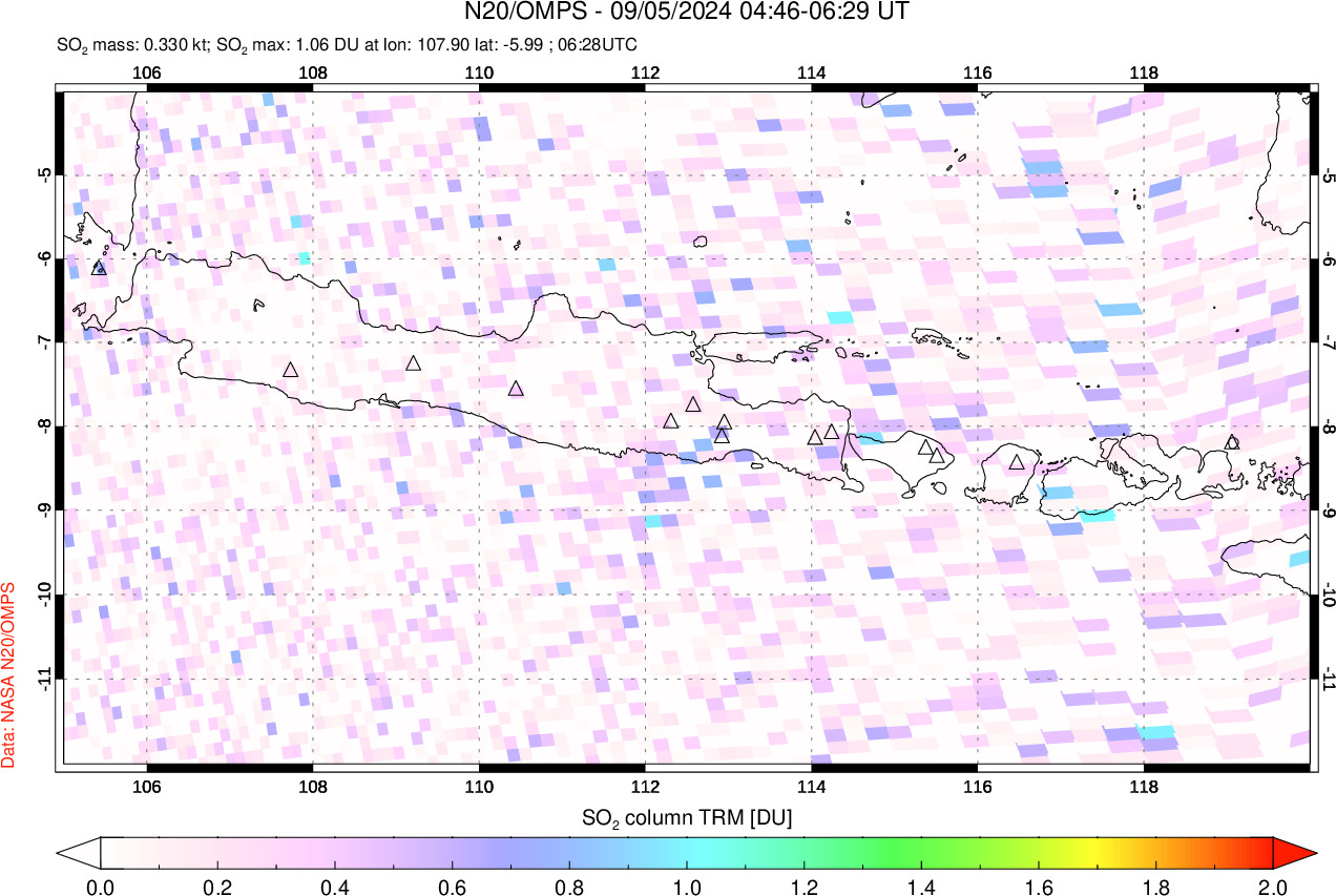 A sulfur dioxide image over Java, Indonesia on Sep 05, 2024.