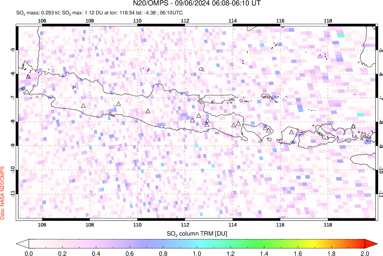 A sulfur dioxide image over Java, Indonesia on Sep 06, 2024.