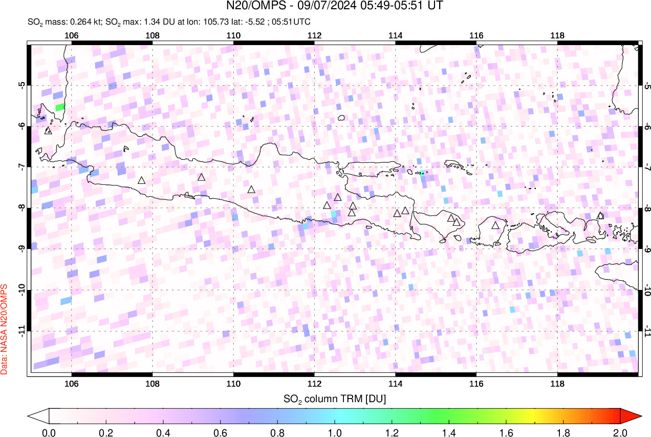 A sulfur dioxide image over Java, Indonesia on Sep 07, 2024.