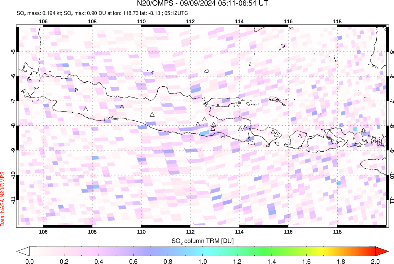 A sulfur dioxide image over Java, Indonesia on Sep 09, 2024.