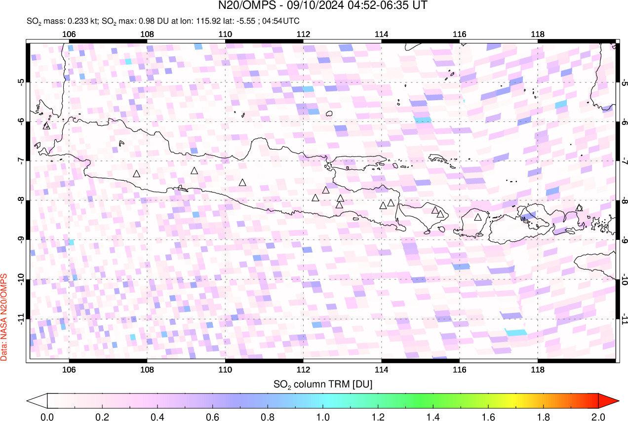 A sulfur dioxide image over Java, Indonesia on Sep 10, 2024.