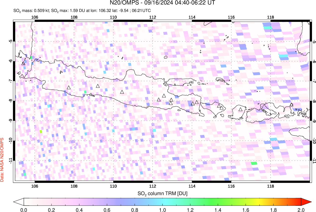 A sulfur dioxide image over Java, Indonesia on Sep 16, 2024.